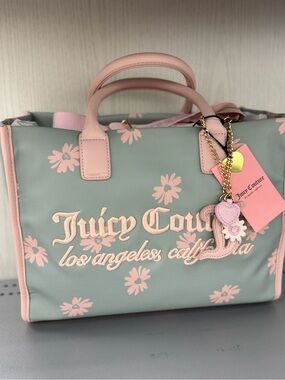 Juicy Couture Pink & Sage Daisy Tote Bag